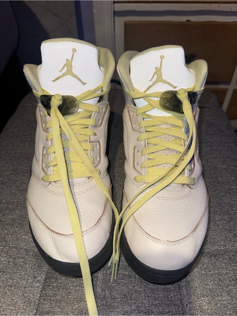 Nike Air Jordan 5 Retro sneakers in off yellow and green